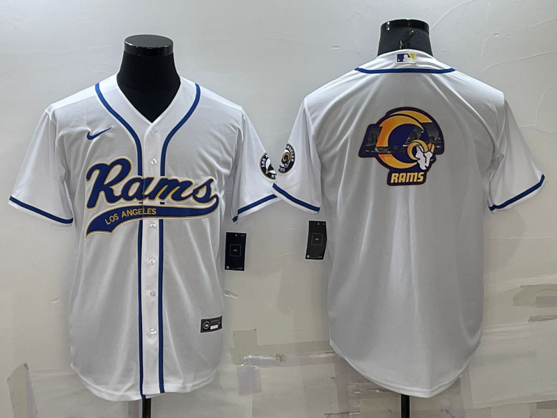 Men's White Los Angeles Rams Team Big Logo With Patch Cool Base Stitched Baseball Jersey